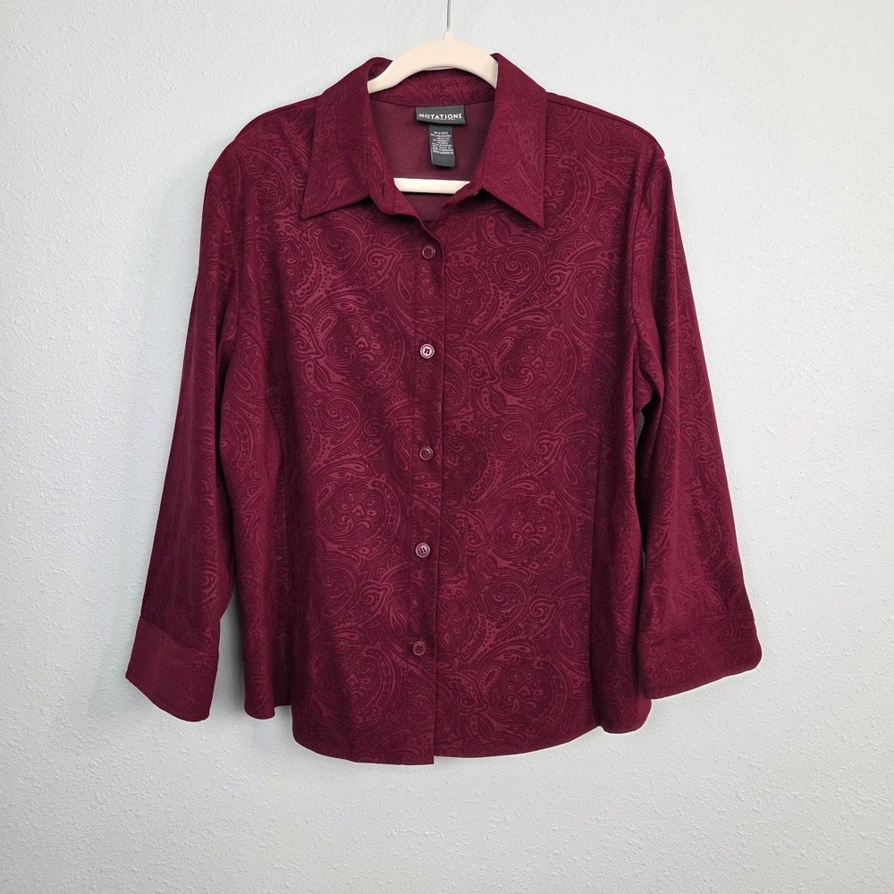Notions VTG Women XL Magenta Button Down Long Sleeve Casual Shirt Y2K USA made